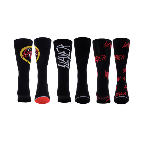 Perri's Socks Slayer Crew Socks 3-Pair Mens 7-12 Licensed Black Red Goth Metal - Picture 3 of 10
